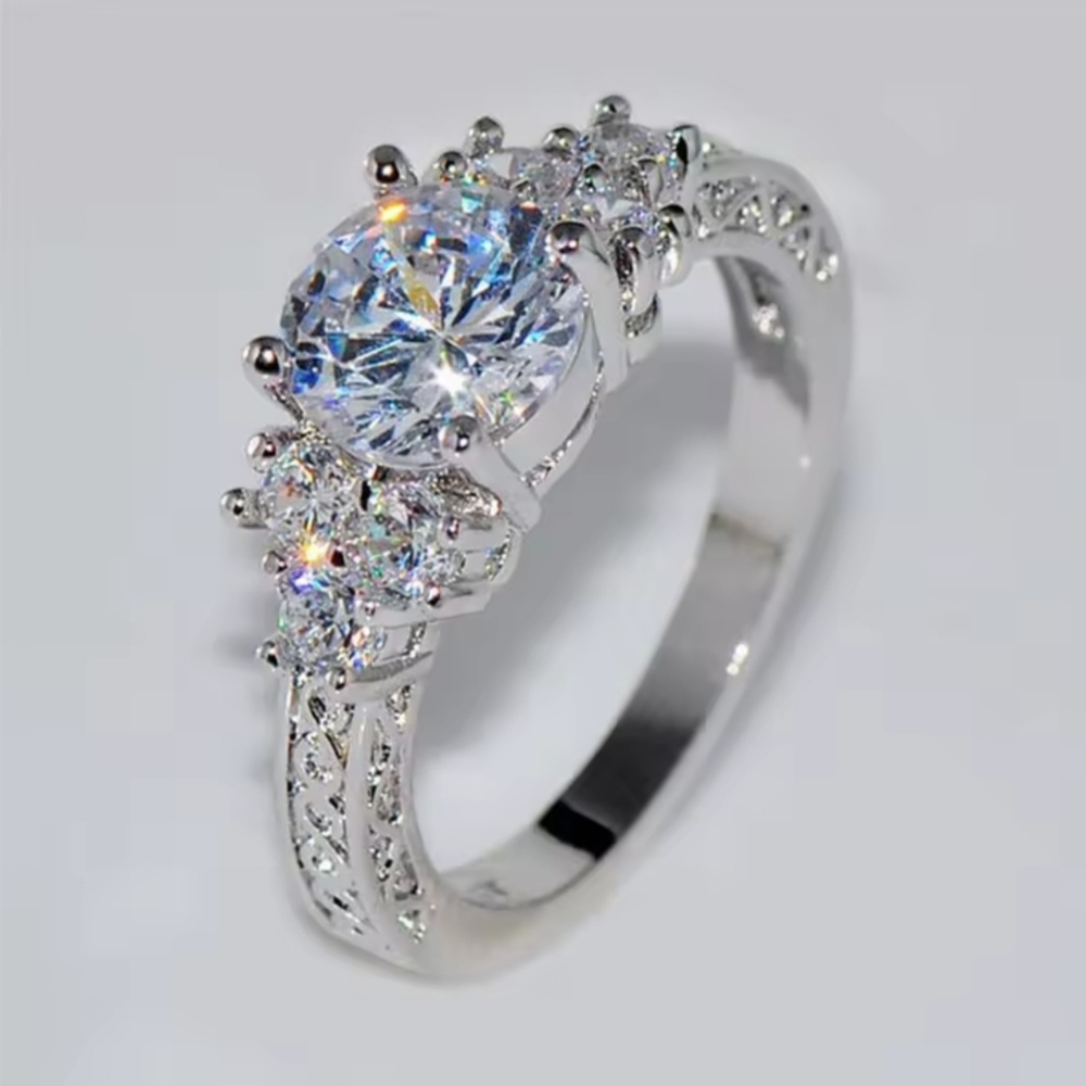 Silver & Cubic Zirconia Inlaid Engagement Ring